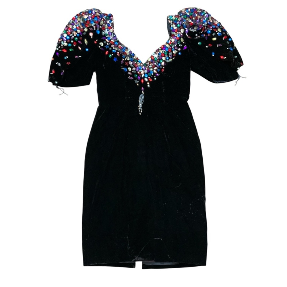 Vintage Claire’s Collection Beaded Luxury Crushed Velvet Cocktail Dress